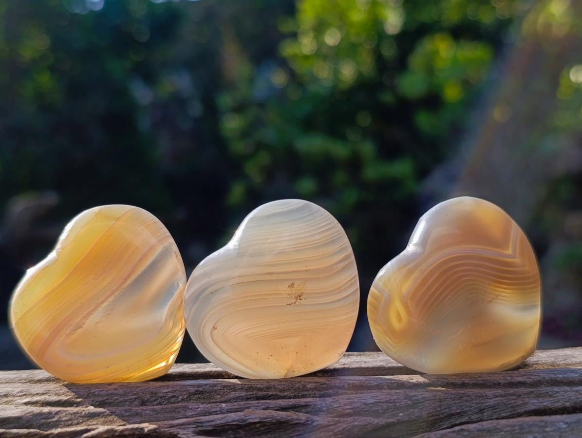 Polished Banded Agate Hearts x 24 From Madagascar - Toprock Gemstones and Minerals 