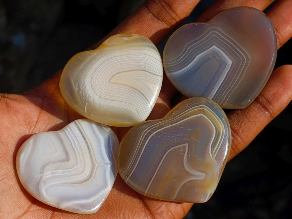 Polished Banded Agate Hearts x 24 From Madagascar - Toprock Gemstones and Minerals 