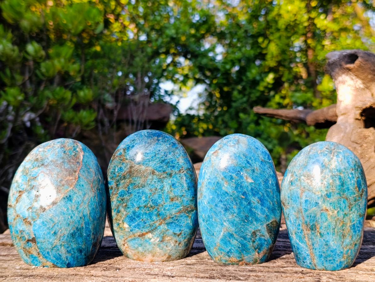 Polished Blue Apatite Standing Display Pieces x 4 From Betroka, Madagascar - Toprock Gemstones and Minerals 