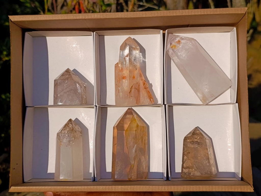 Polished Quartz Crystals with Inclusions x 6 From Madagascar - Toprock Gemstones and Minerals 