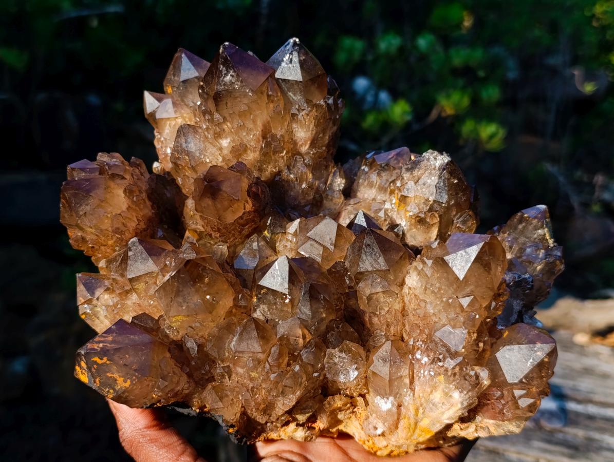 Natural Large Dark Smokey Citrine Quartz Cluster with Phantoms x 1 From Luena, Congo - Toprock Gemstones and Minerals 