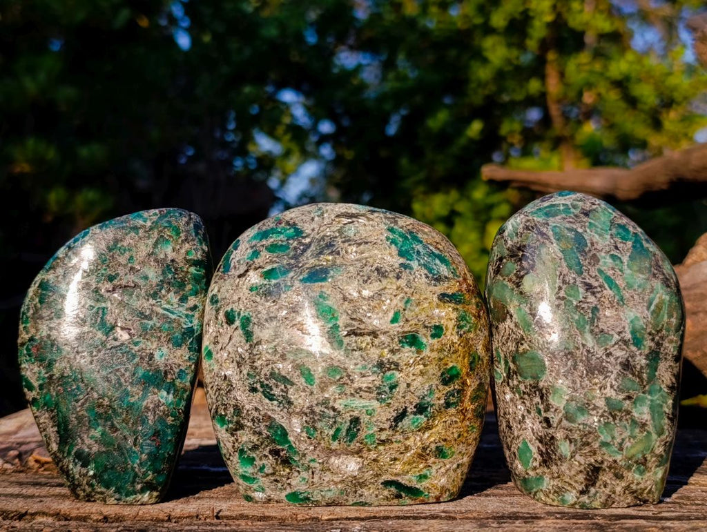 Polished Emerald Mica 'Mutokolite' Standing Display Pieces x 3 From Mutoko, Zimbabwe - Toprock Gemstones and Minerals 
