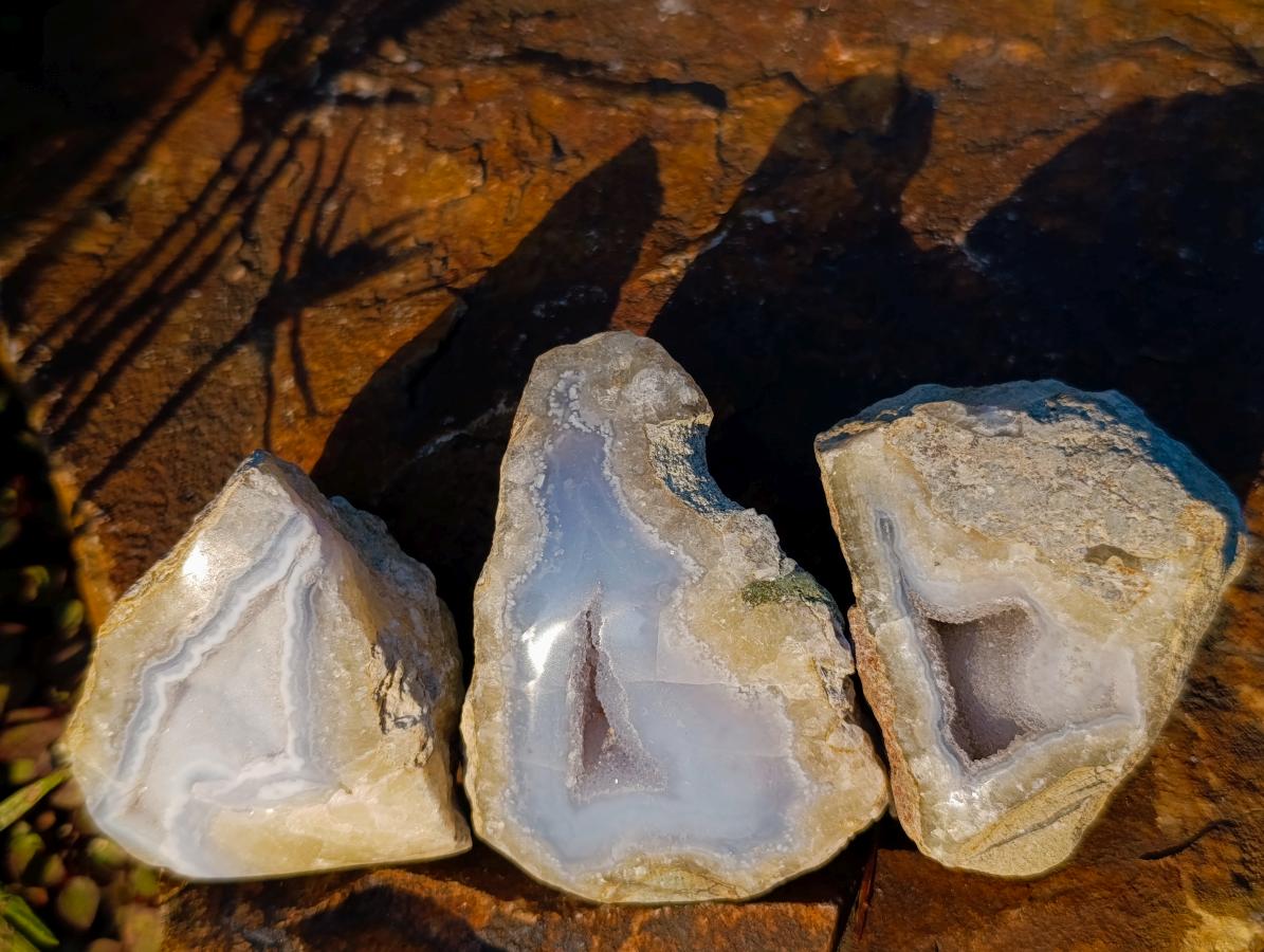 Polished On One Side Blue Lace Agate Geodes x 12 From Nsanje, Malawi - Toprock Gemstones and Minerals 