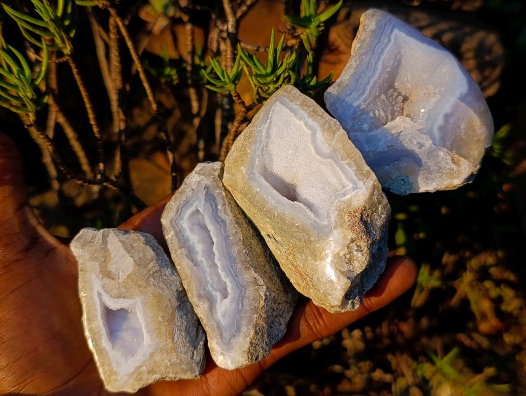 Polished On One Side Blue Lace Agate Geodes x 12 From Nsanje, Malawi - Toprock Gemstones and Minerals 