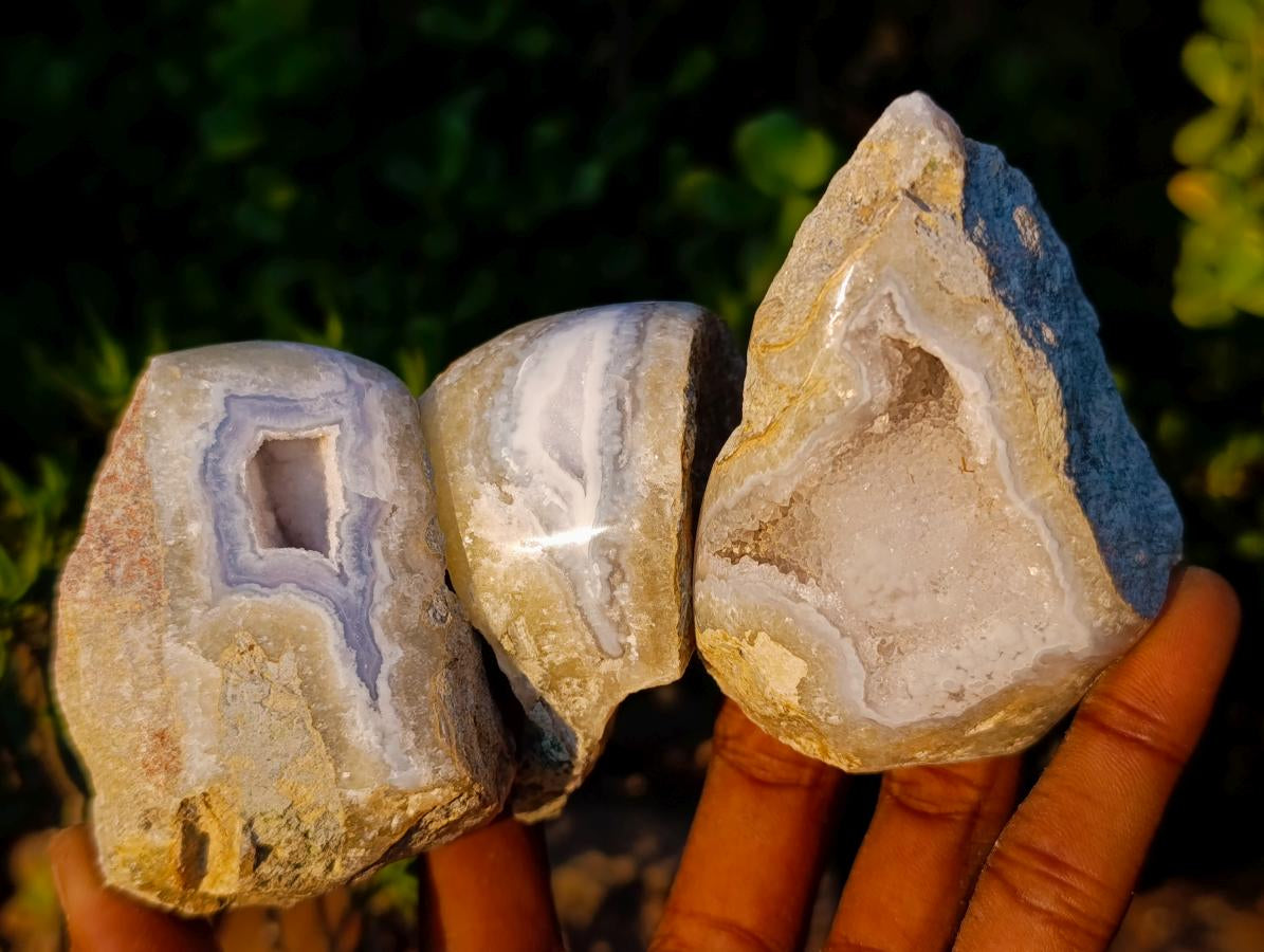 Polished On One Side Blue Lace Agate Geodes x 12 From Nsanje, Malawi - Toprock Gemstones and Minerals 