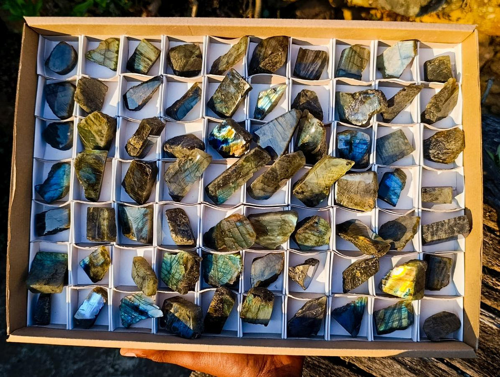 Polished One Side Labradorite Specimens x 70 From Madagascar - Toprock Gemstones and Minerals 