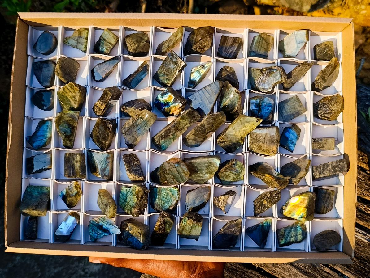 Polished One Side Labradorite Specimens x 70 From Madagascar - Toprock Gemstones and Minerals 