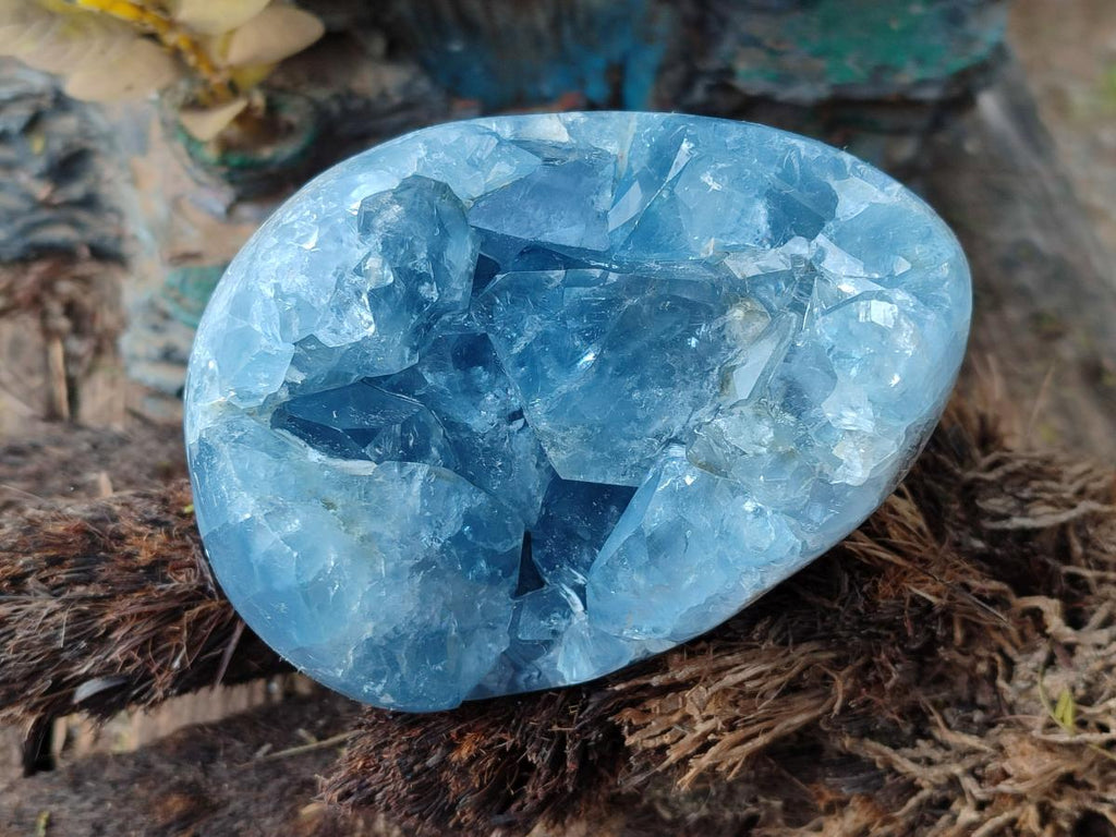Polished Blue Celestite Eggs x 2 From Sakoany, Madagascar - Toprock Gemstones and Minerals 