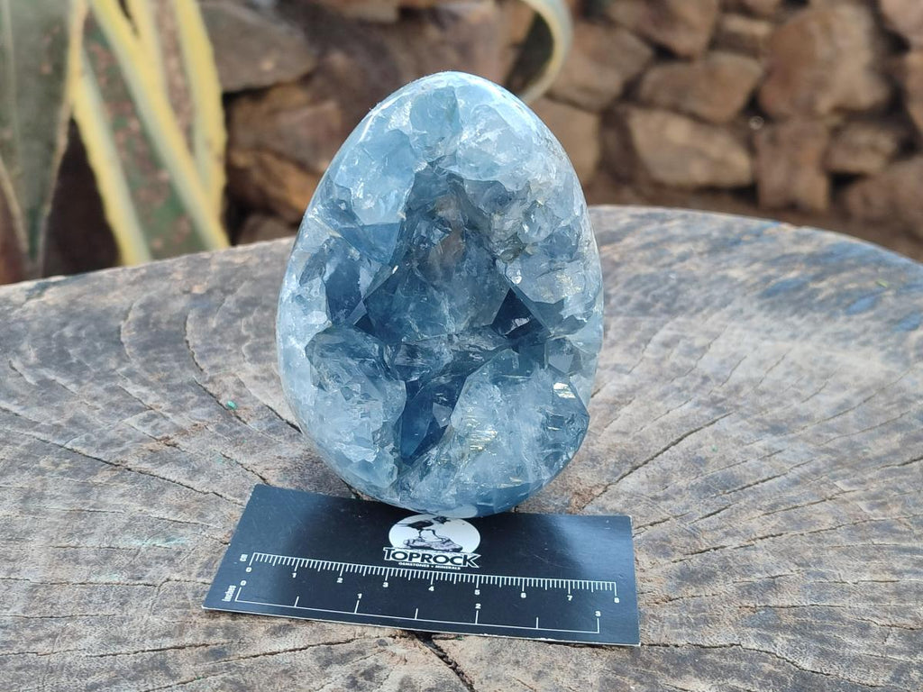 Polished Blue Celestite Eggs x 2 From Sakoany, Madagascar - Toprock Gemstones and Minerals 
