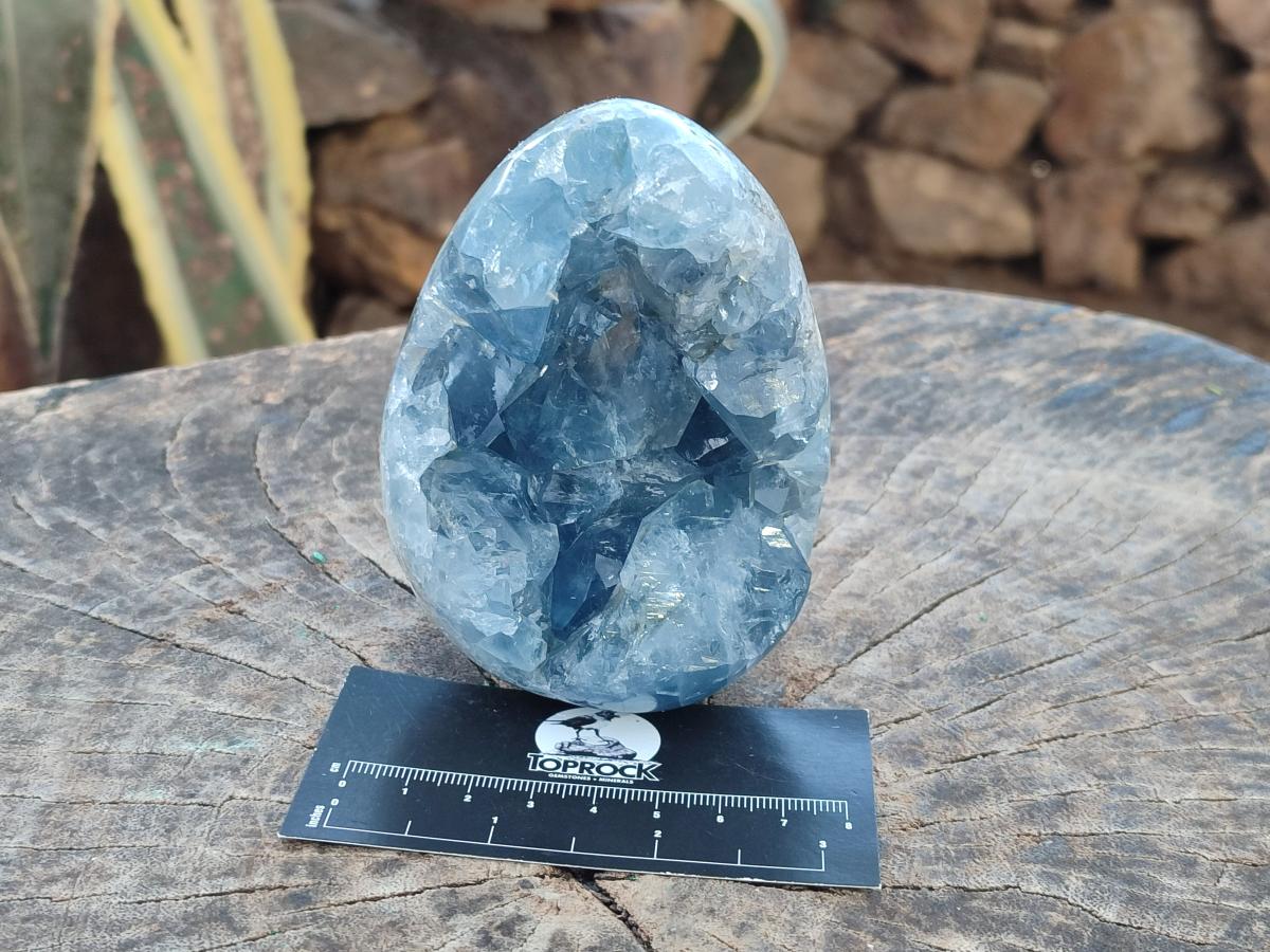 Polished Blue Celestite Eggs x 2 From Sakoany, Madagascar - Toprock Gemstones and Minerals 