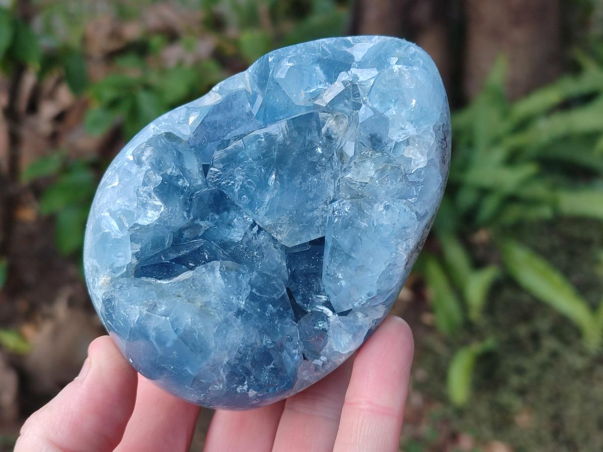 Polished Blue Celestite Eggs x 2 From Sakoany, Madagascar - Toprock Gemstones and Minerals 