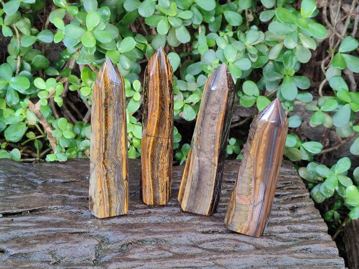 Polished Golden Tigers Eye Display Crystals x 4 From Prieska, South Africa - Toprock Gemstones and Minerals 