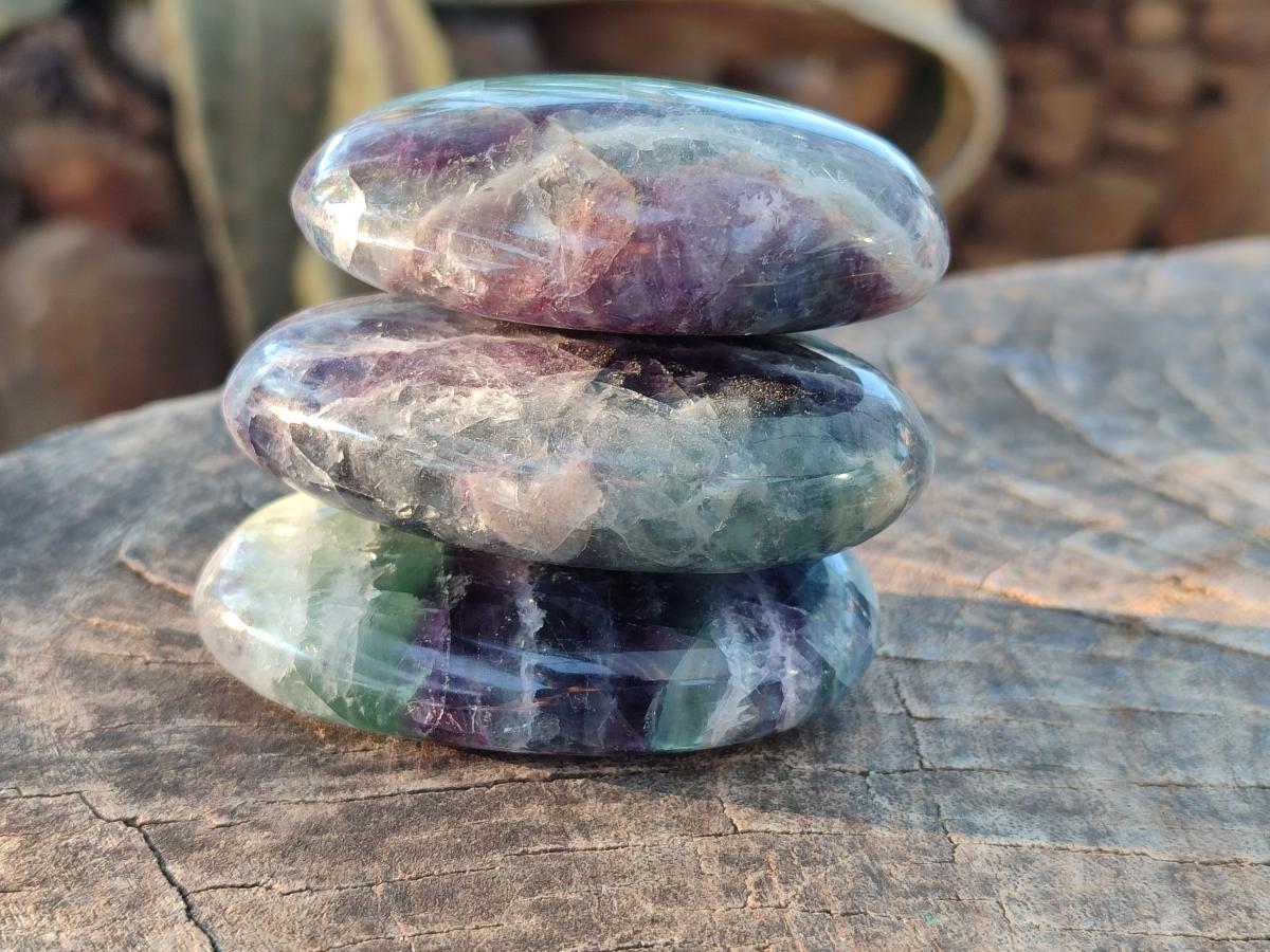 Polished Watermelon Fluorite Palm Stones x 12 From Uis, Namibia - Toprock Gemstones and Minerals 