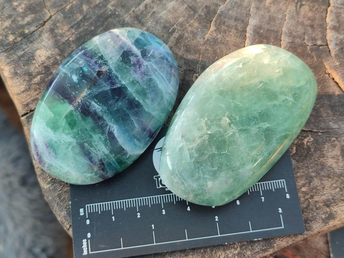 Polished Watermelon Fluorite Palm Stones x 12 From Uis, Namibia - Toprock Gemstones and Minerals 