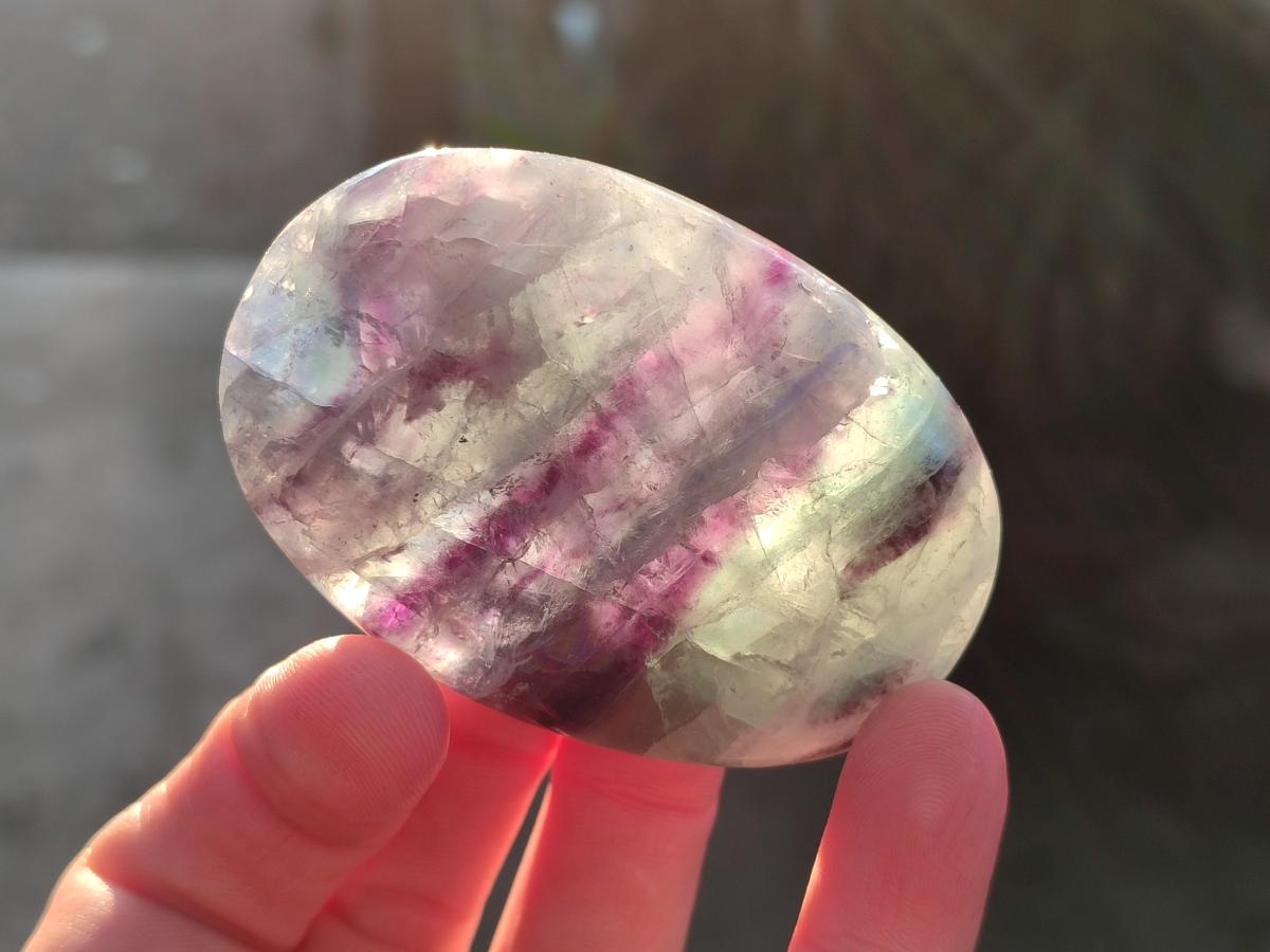 Polished Watermelon Fluorite Palm Stones x 12 From Uis, Namibia - Toprock Gemstones and Minerals 
