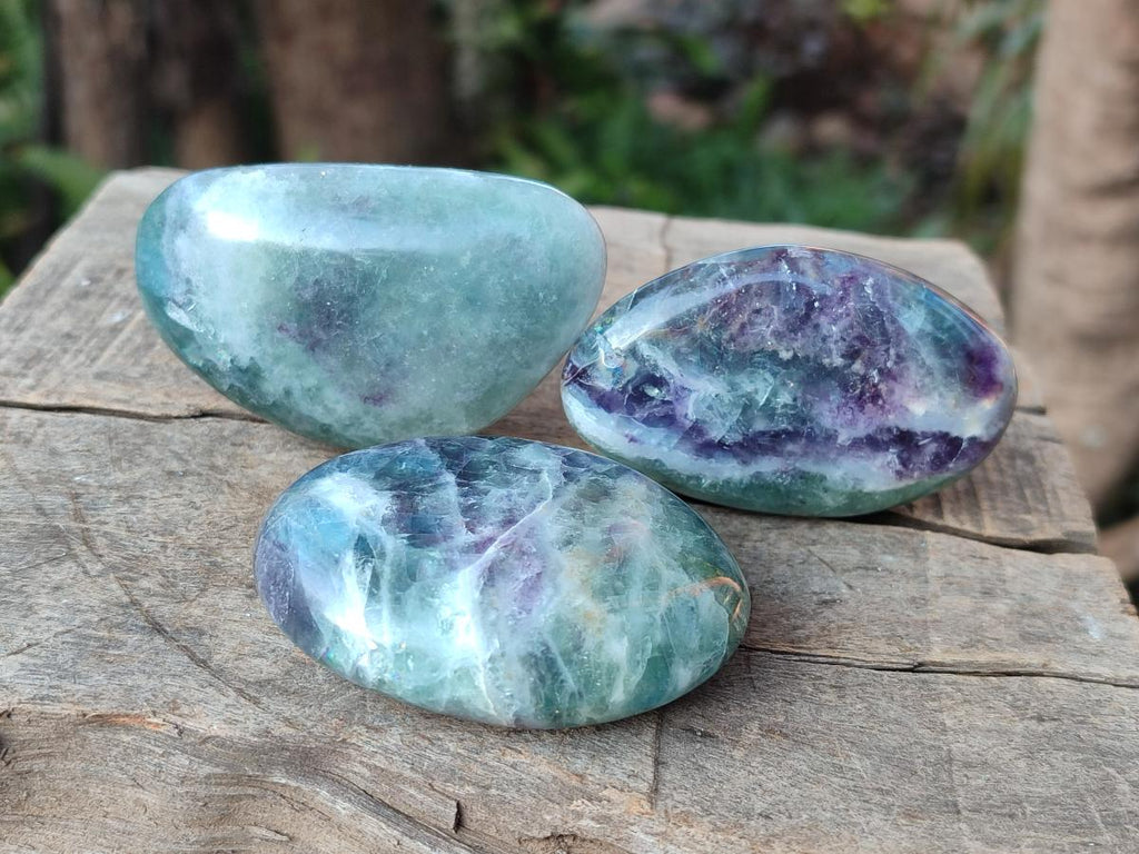 Polished Watermelon Fluorite Palm Stones x 12 From Uis, Namibia - Toprock Gemstones and Minerals 
