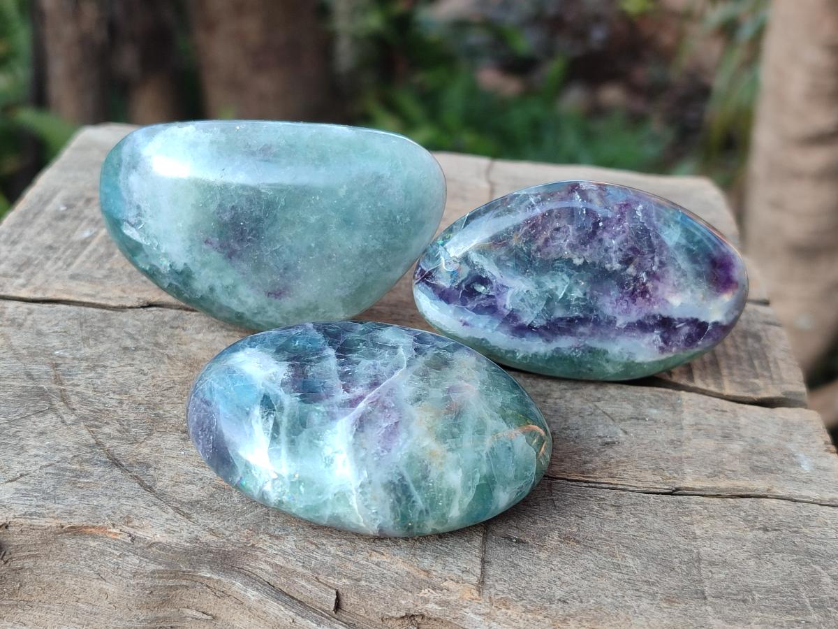 Polished Watermelon Fluorite Palm Stones x 12 From Uis, Namibia - Toprock Gemstones and Minerals 