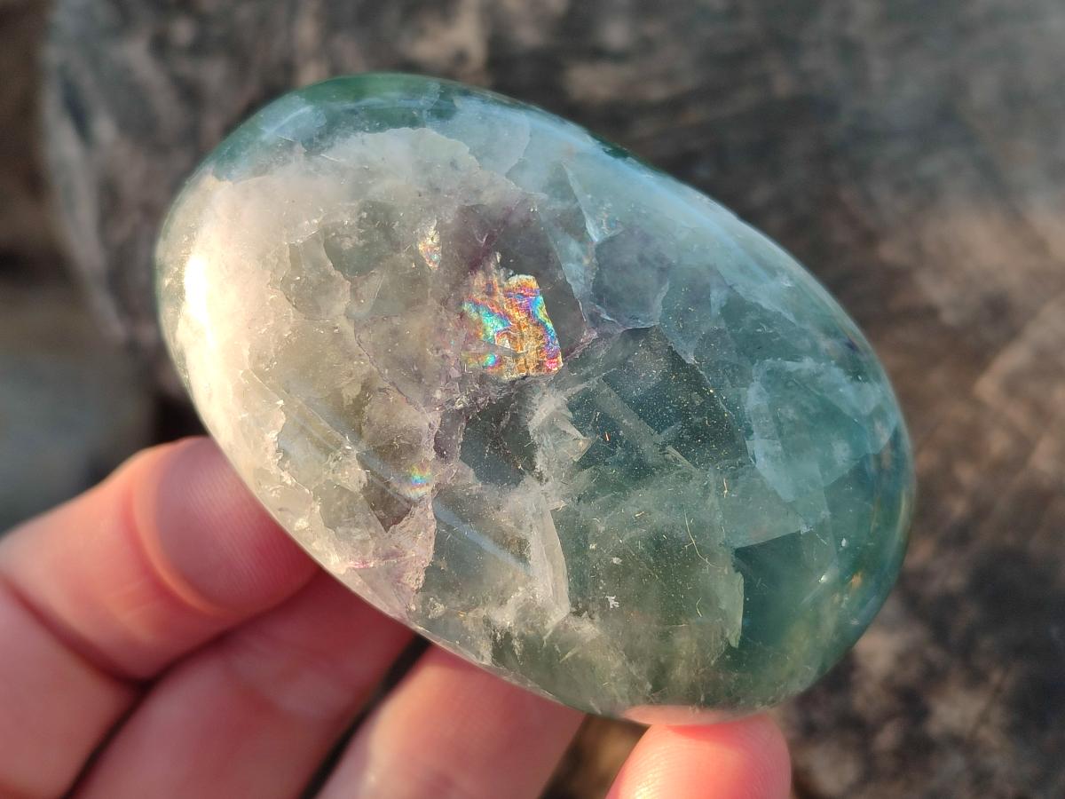Polished Watermelon Fluorite Palm Stones x 12 From Uis, Namibia - Toprock Gemstones and Minerals 