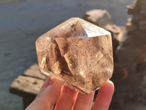 Polished Smokey Quartz Standing Display Crystals x 2 From Madagascar - Toprock Gemstones and Minerals 