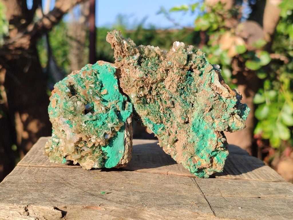 Natural Rare Bladed Barite with Malachite Specimens x 3 From Shangulowé Mine, Congo - Toprock Gemstones and Minerals 