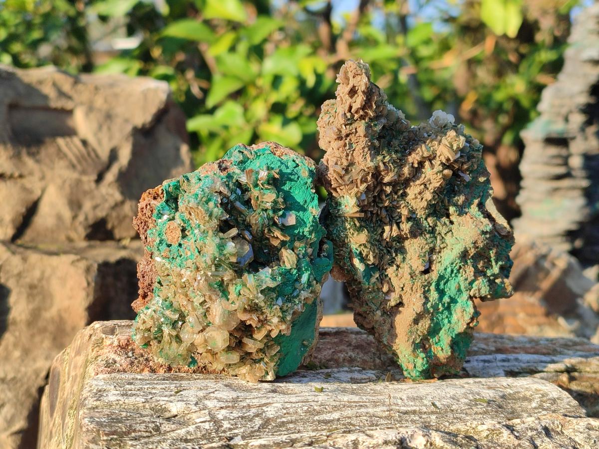 Natural Rare Bladed Barite with Malachite Specimens x 3 From Shangulowé Mine, Congo - Toprock Gemstones and Minerals 
