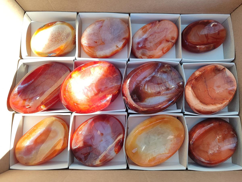 Polished Small Carnelian Agate Gemstone Bowls x 12 From Madagascar - Toprock Gemstones and Minerals 