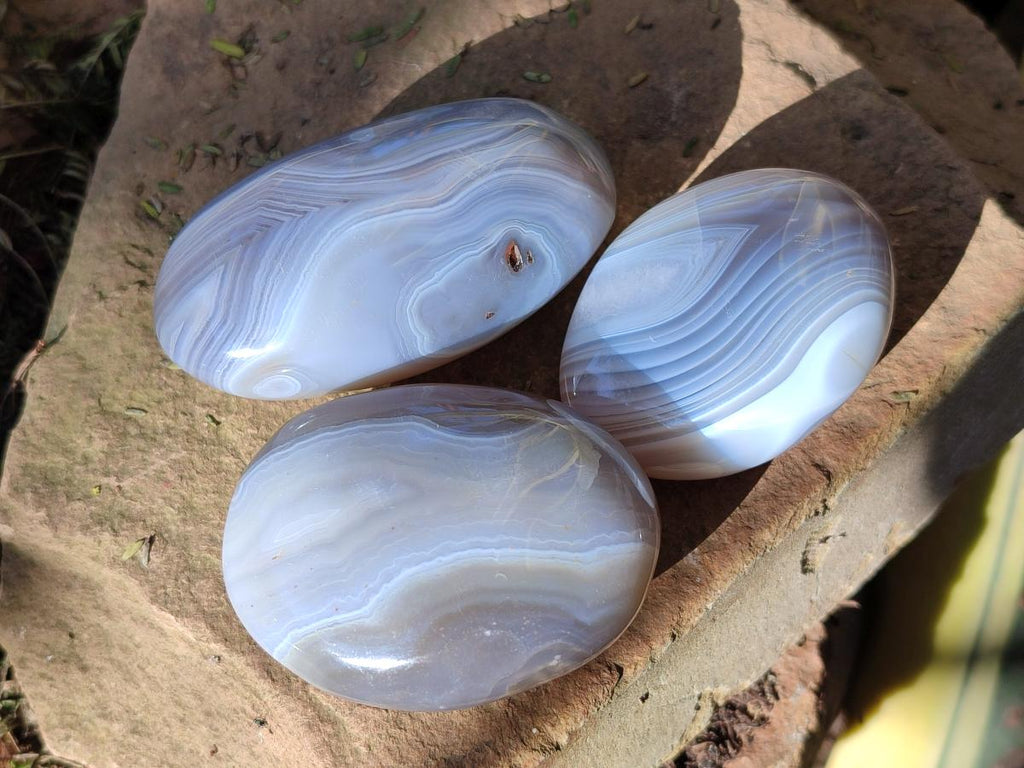 Polished Banded Agate Galets x 24 From Madagascar - Toprock Gemstones and Minerals 