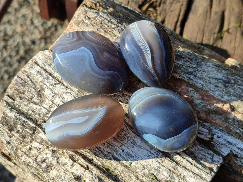 Polished Banded Agate Galets x 24 From Madagascar - Toprock Gemstones and Minerals 