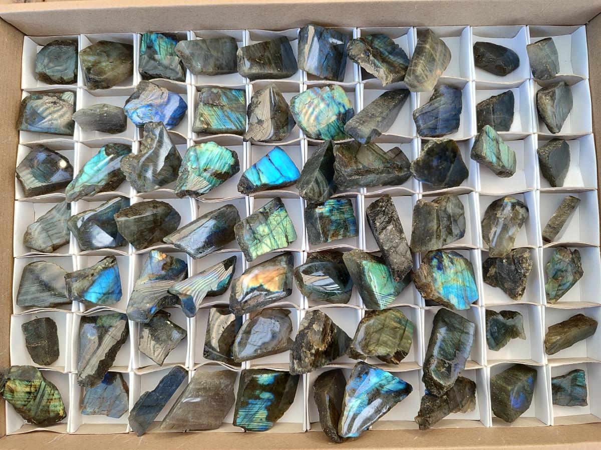 Polished One Side Labradorite Specimens x 70 From Madagascar - Toprock Gemstones and Minerals 