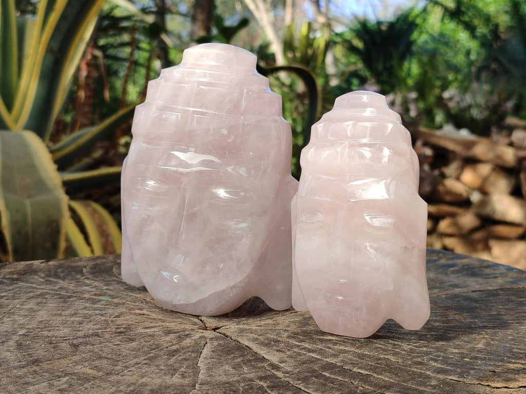 Polished Buddha Head Rose Quartz Carvings x 2 From Madagascar - Toprock Gemstones and Minerals 