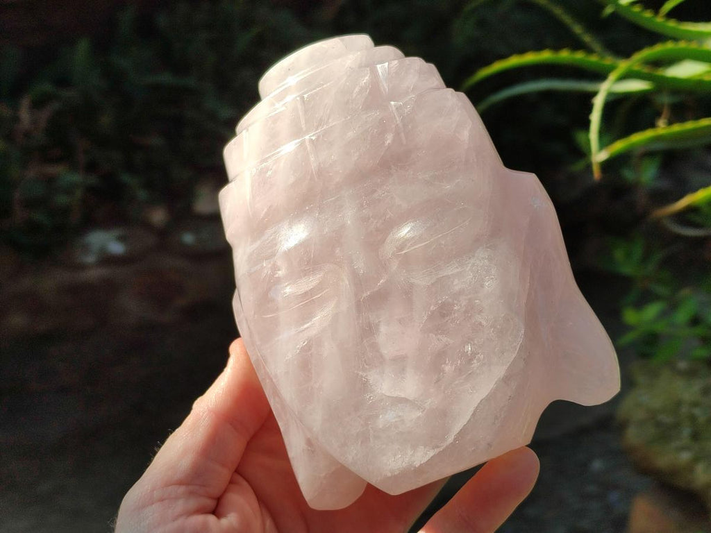 Polished Buddha Head Rose Quartz Carvings x 2 From Madagascar - Toprock Gemstones and Minerals 
