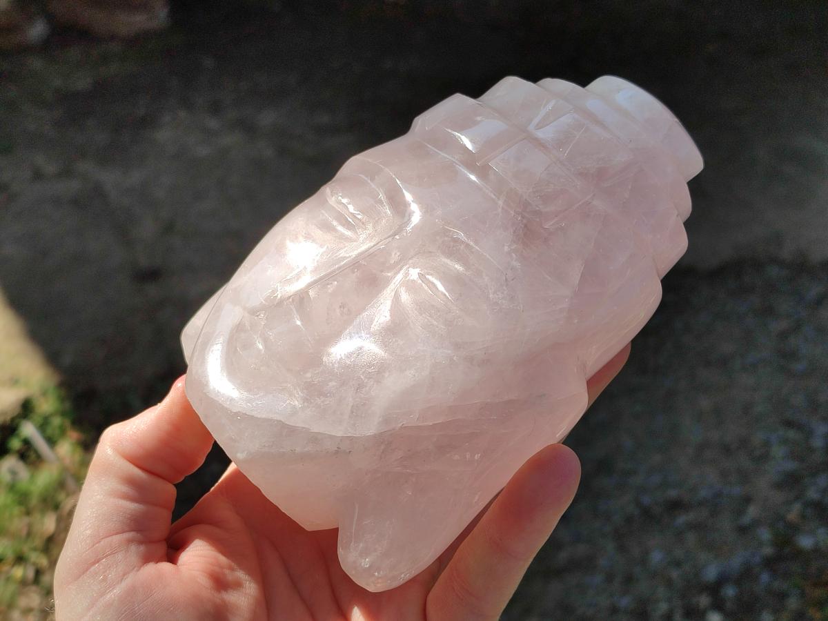 Polished Buddha Head Rose Quartz Carvings x 2 From Madagascar - Toprock Gemstones and Minerals 