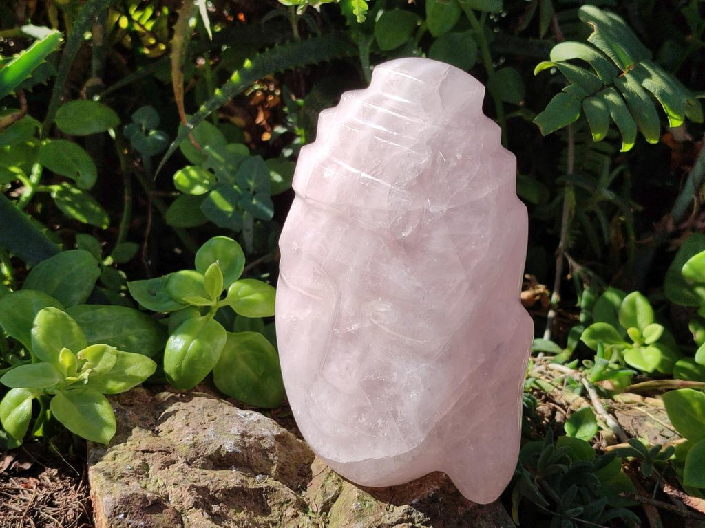 Polished Buddha Head Rose Quartz Carvings x 2 From Madagascar - Toprock Gemstones and Minerals 