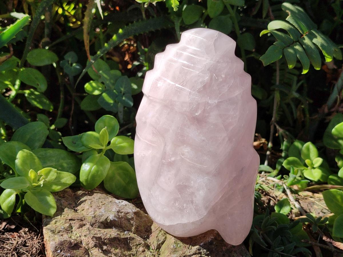 Polished Buddha Head Rose Quartz Carvings x 2 From Madagascar - Toprock Gemstones and Minerals 