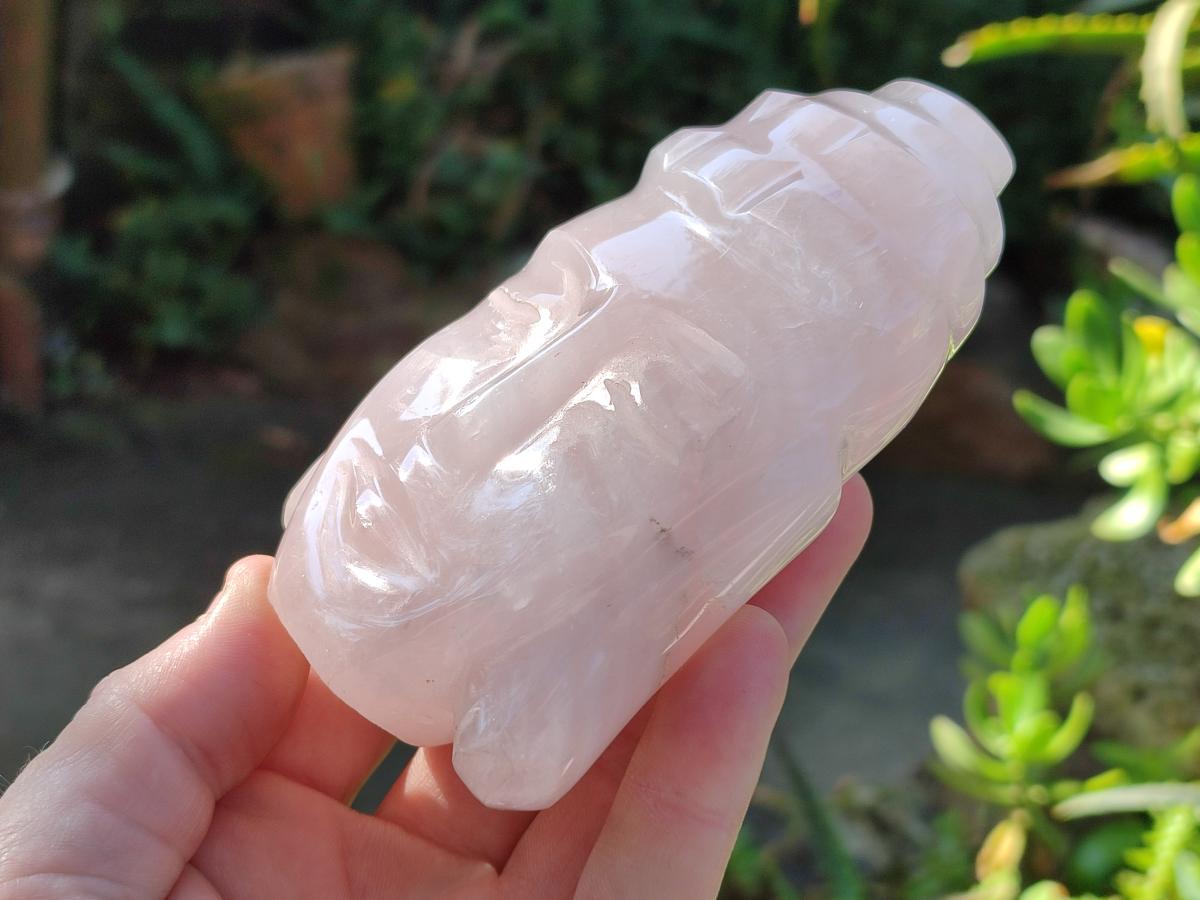 Polished Buddha Head Rose Quartz Carvings x 2 From Madagascar - Toprock Gemstones and Minerals 