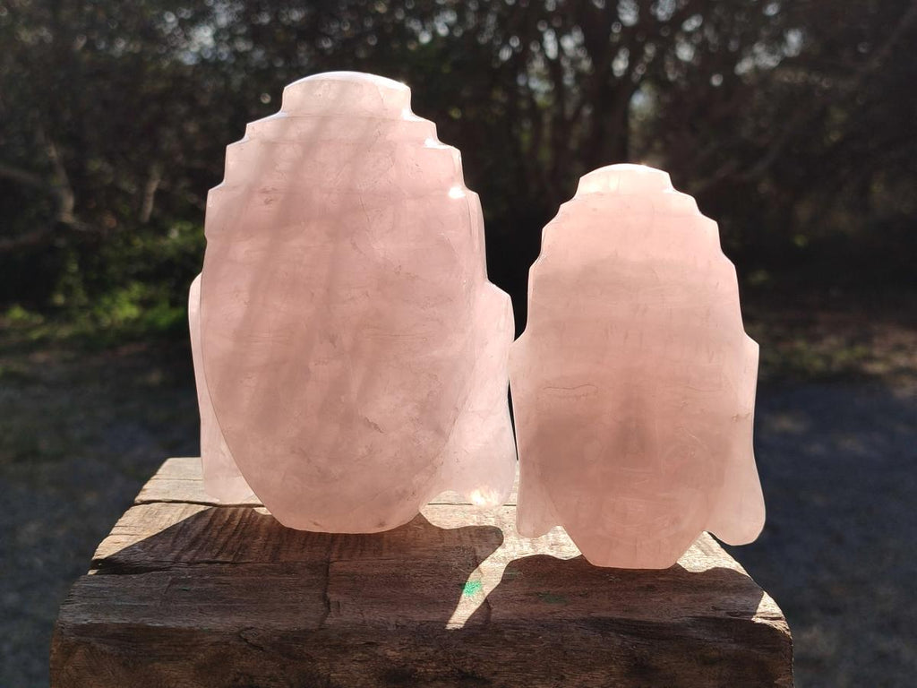 Polished Buddha Head Rose Quartz Carvings x 2 From Madagascar - Toprock Gemstones and Minerals 