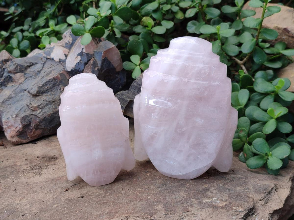 Polished Buddha Head Rose Quartz Carvings x 2 From Madagascar - Toprock Gemstones and Minerals 