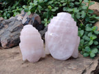 Polished Buddha Head Rose Quartz Carvings x 2 From Madagascar - Toprock Gemstones and Minerals 