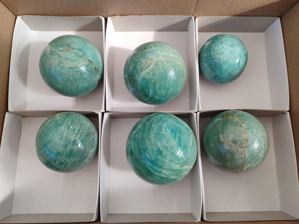 Polished Amazonite Spheres x 6 From Madagascar - Toprock Gemstones and Minerals 