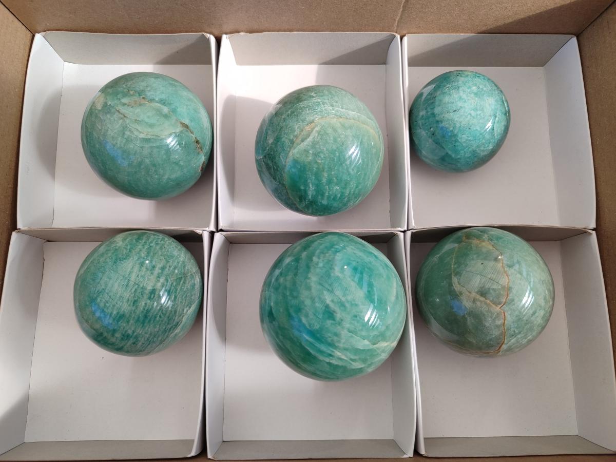 Polished Amazonite Spheres x 6 From Madagascar - Toprock Gemstones and Minerals 