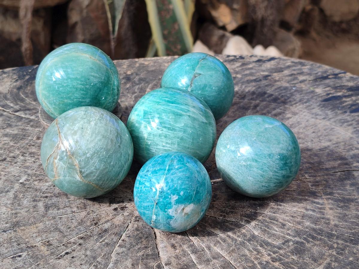 Polished Amazonite Spheres x 6 From Madagascar - Toprock Gemstones and Minerals 