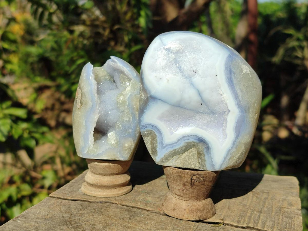 Polished Blue Lace Agate Standing Display Pieces and Free Forms x 4 From Nsanje, Malawi - Toprock Gemstones and Minerals 