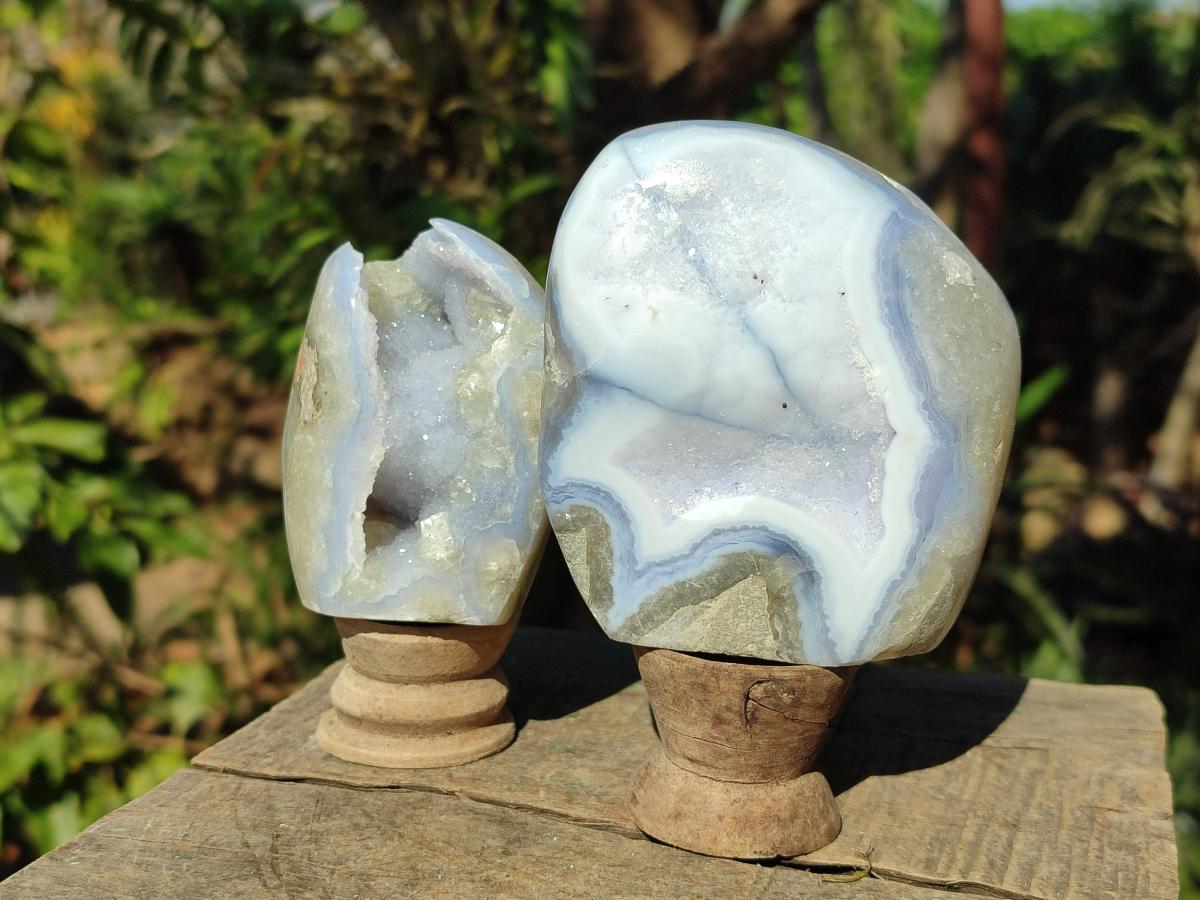 Polished Blue Lace Agate Standing Display Pieces and Free Forms x 4 From Nsanje, Malawi - Toprock Gemstones and Minerals 
