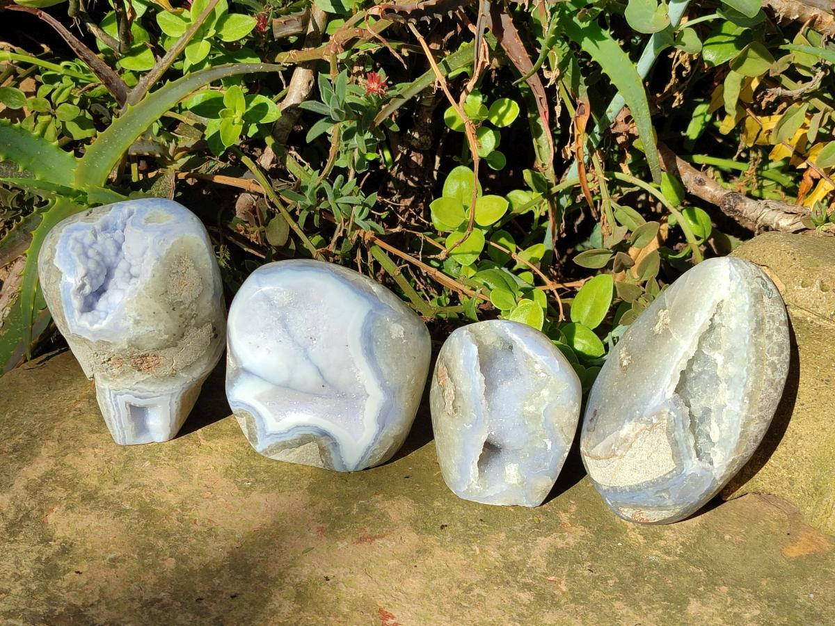 Polished Blue Lace Agate Standing Display Pieces and Free Forms x 4 From Nsanje, Malawi - Toprock Gemstones and Minerals 