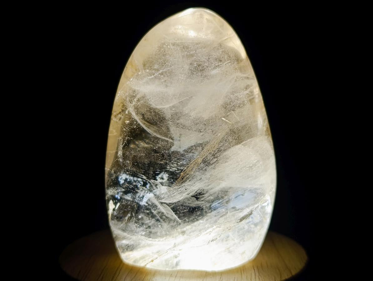 Polished Rock Crystal Standing Display Pieces with Limonite Veils x 6 From Amoron’i Mania, Madagascar - Toprock Gemstones and Minerals 