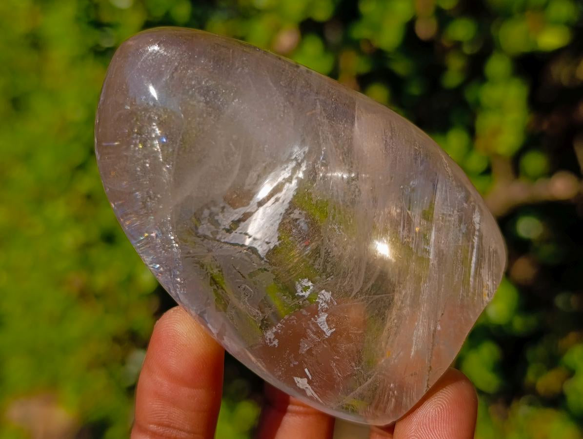 Polished Rock Crystal Standing Display Pieces with Limonite Veils x 6 From Amoron’i Mania, Madagascar - Toprock Gemstones and Minerals 