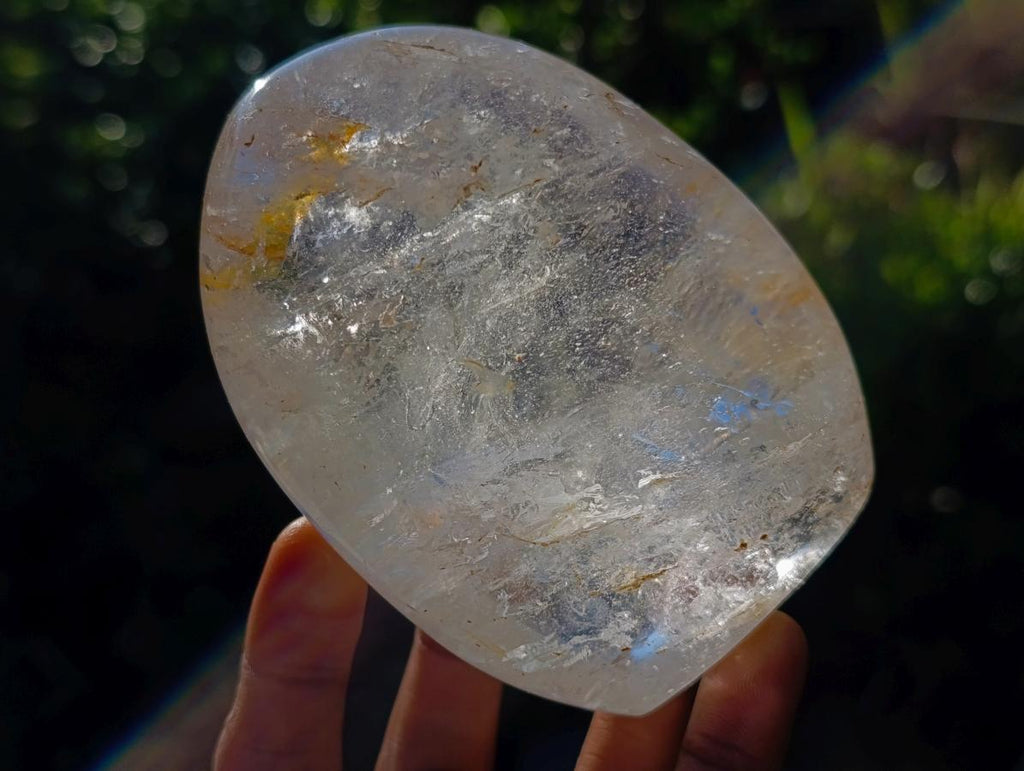 Polished Rock Crystal Standing Display Pieces with Limonite Veils x 6 From Amoron’i Mania, Madagascar - Toprock Gemstones and Minerals 