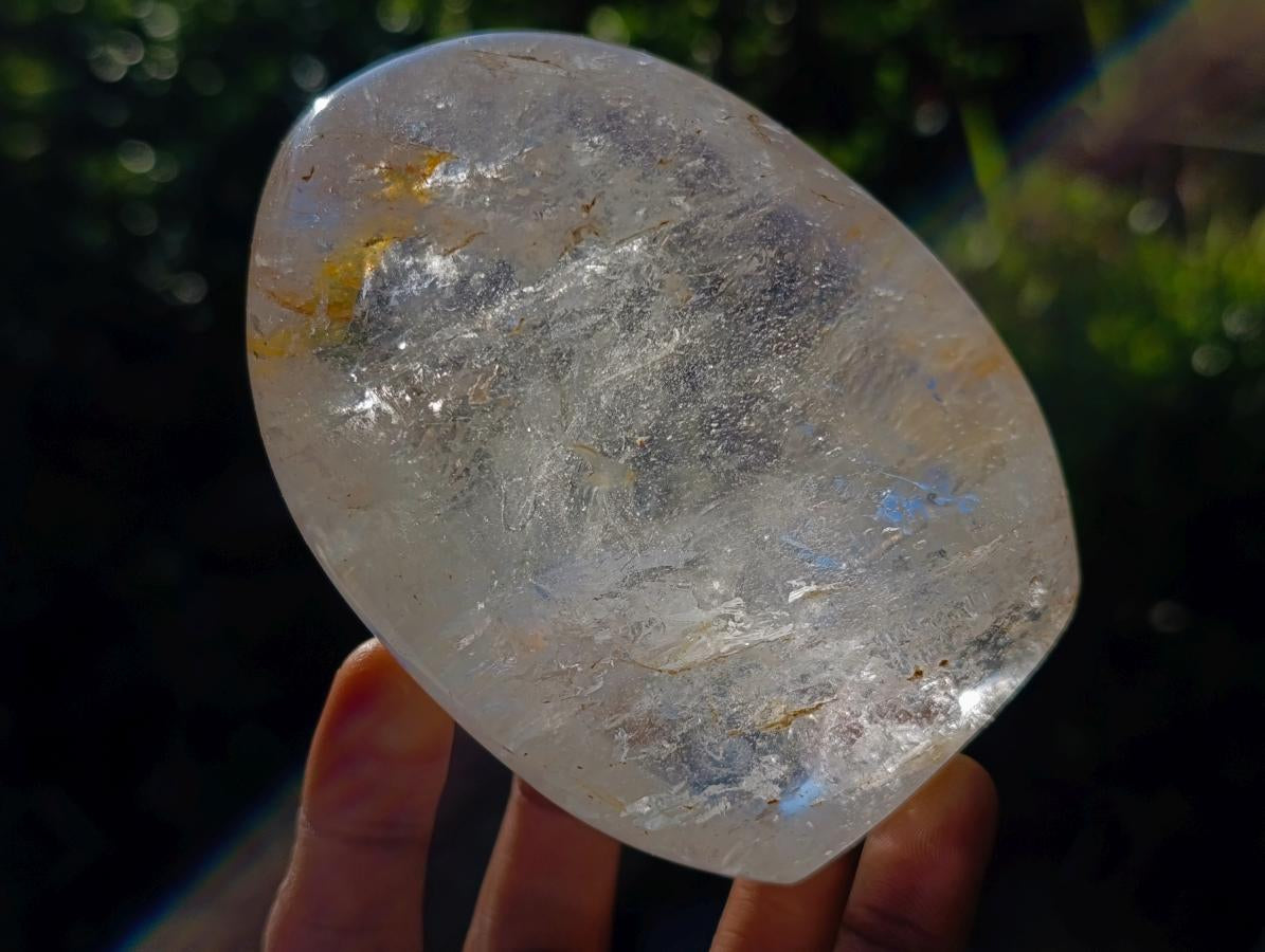 Polished Rock Crystal Standing Display Pieces with Limonite Veils x 6 From Amoron’i Mania, Madagascar - Toprock Gemstones and Minerals 