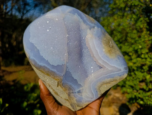 Polished Large Blue Lace Agate Standing Display Piece x 1 From Nsanje, Malawi - Toprock Gemstones and Minerals 