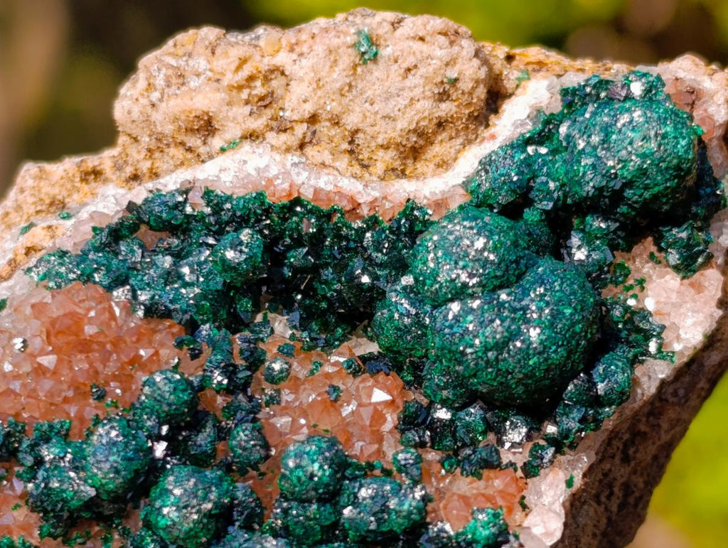 Natural Ball Malachite Specimens Coated with Drusy Quartz on Dolomite x 6 From Mindingi Mine, Congo - Toprock Gemstones and Minerals 